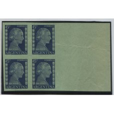 ARGENTINA 1952 GJ 1009 EVA PERON CUADRO DE ENSAYOS PRUEBA DE IMPRESIÓN EN COLOR DEFINITIVO SOBRE PAPEL DELGADO VERDOSO Y FILIGRANA CASA DE MONEDA REPUBLICA MUY RARA PIEZA